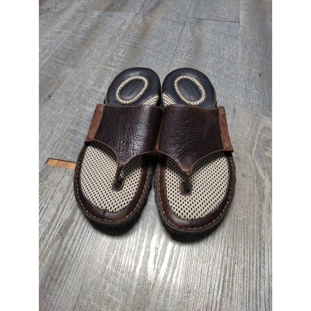 Mens Born Sandal Slip On Thongs Flip Flops Brown Leather Size 12/46 - Picture 11 of 11